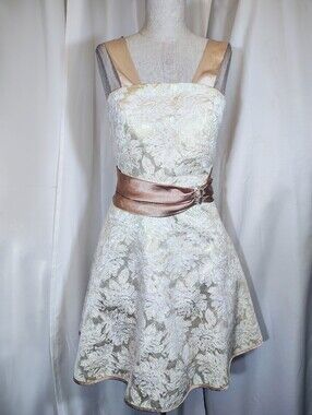 Morgan 4 Ever Vintage Wedding, Gold Paisley Satin, Straps, Rhinestone, Lined, 00